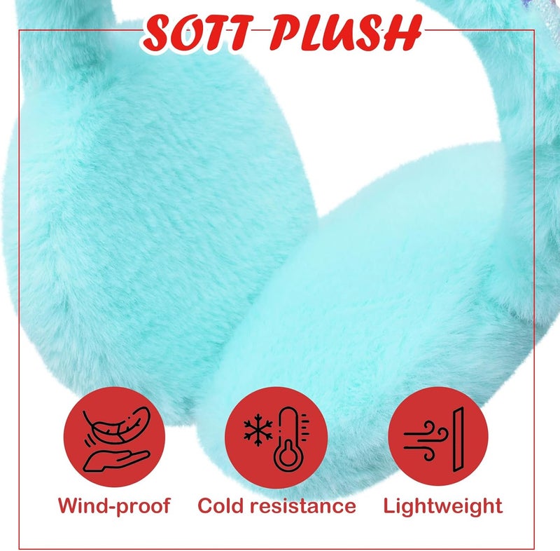 GSFY Ear Muffs Gloves Set for Kids Girls Adjustable Winter Sequin Faux Fur Windproof Warm Ear Warmer Outdoor - Image 3